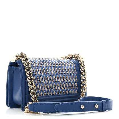 Chanel Lambskin Cotten Woven Small Boy Flap Blue 2 of 10
