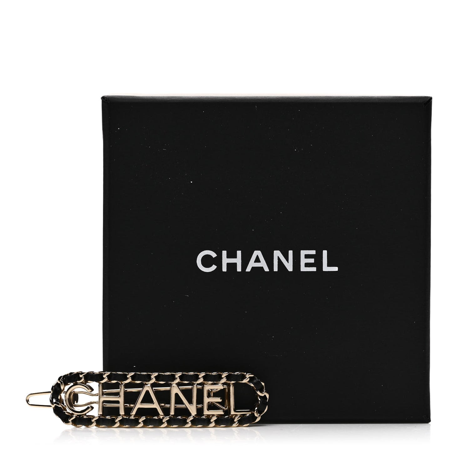 Metal Lambskin Vintage Allure Logo Hair Clip Black Gold