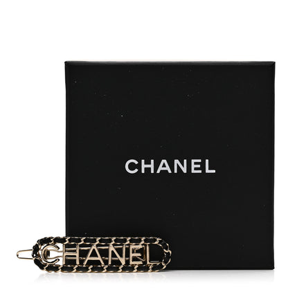 Chanel Metal Lambskin Vintage Allure Logo Hair Clip Black Gold 5 of 5