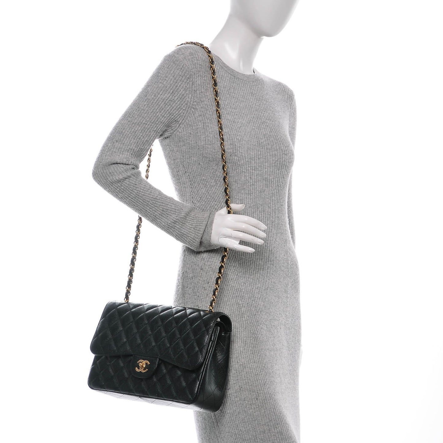 Caviar Quilted Jumbo Double Flap Black