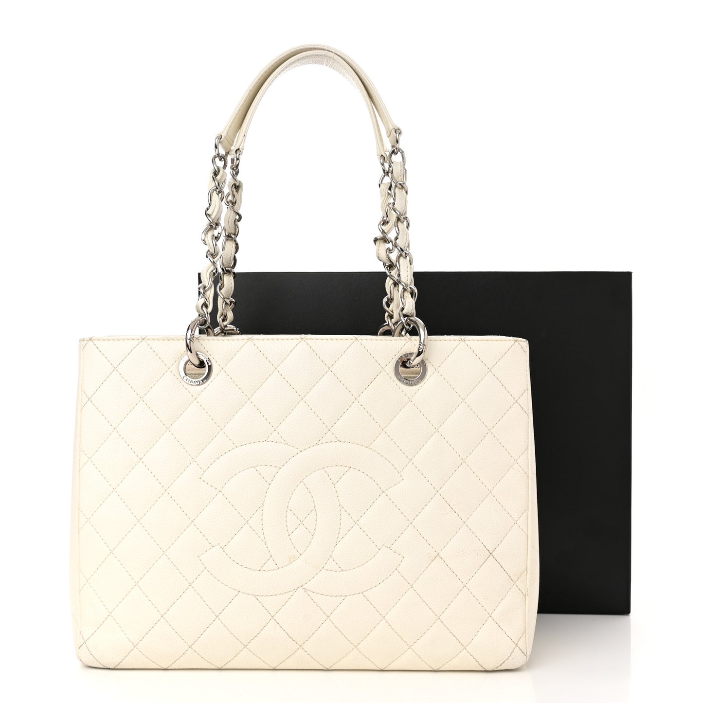 Caviar Quilted Grand Shopping Tote GST White