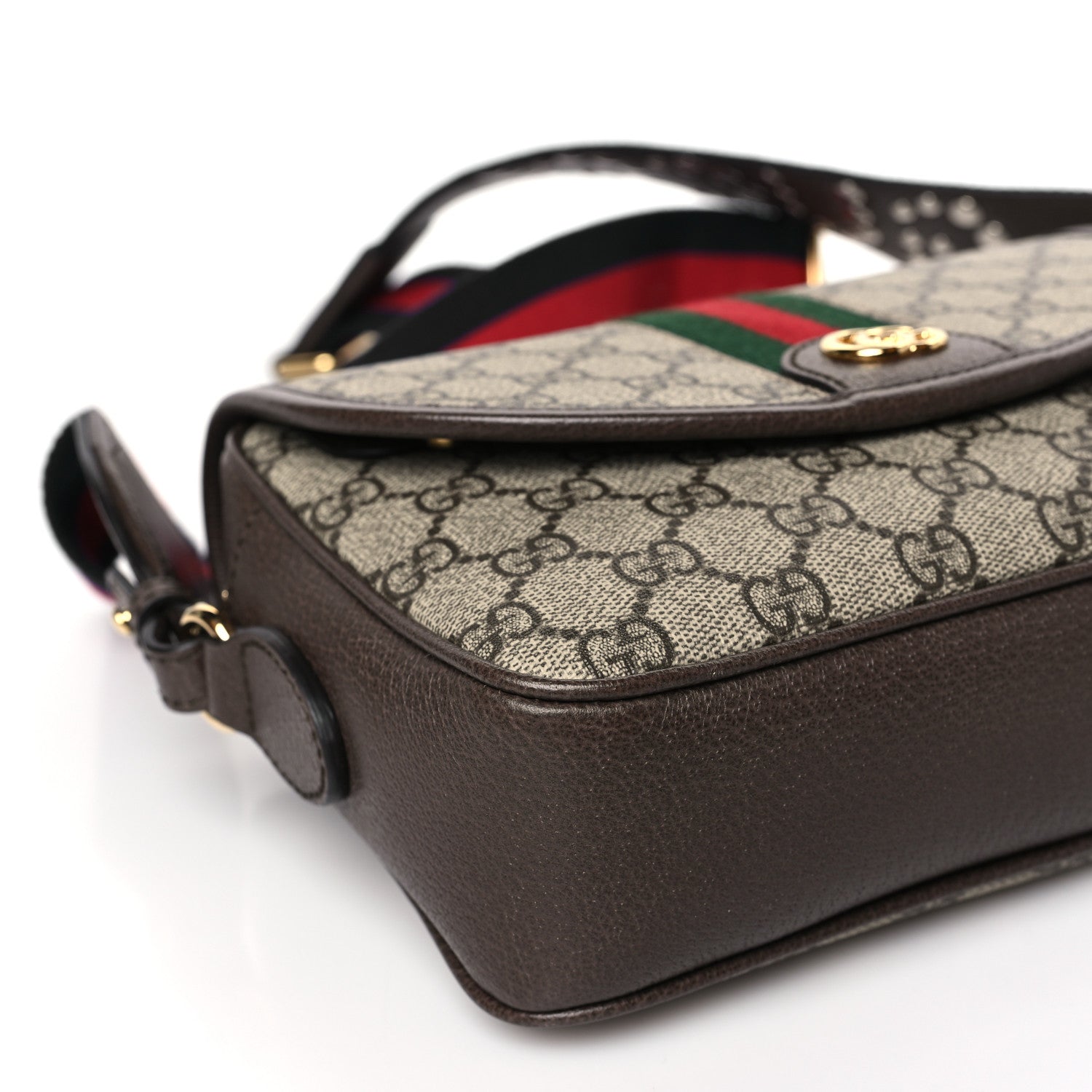 Gucci GG Supreme Monogram Textured Dollar Calfskin Web Studded Mini Ophidia Flap Shoulder Bag Beige Ebony New Acero 8 of 9