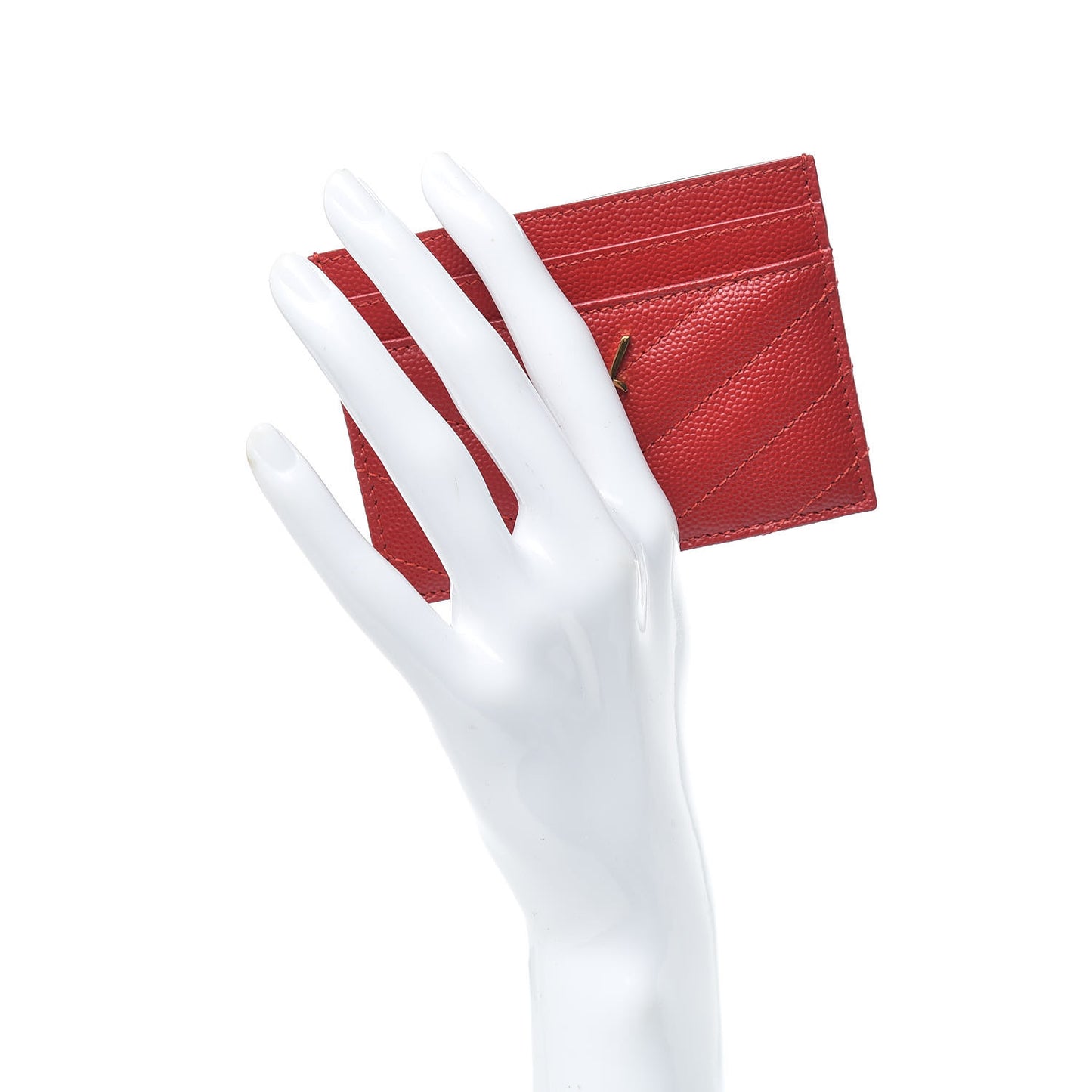 Grain De Poudre Matelasse Chevron Monogram Credit Card Case New Red