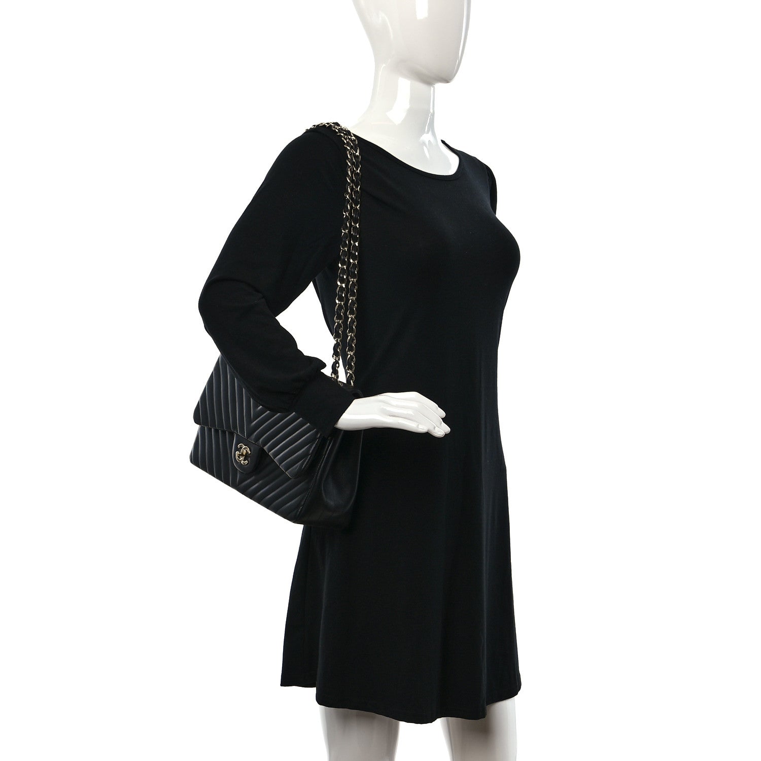 Chanel Lambskin Chevron Quilted Jumbo Double Flap Black 2 of 13