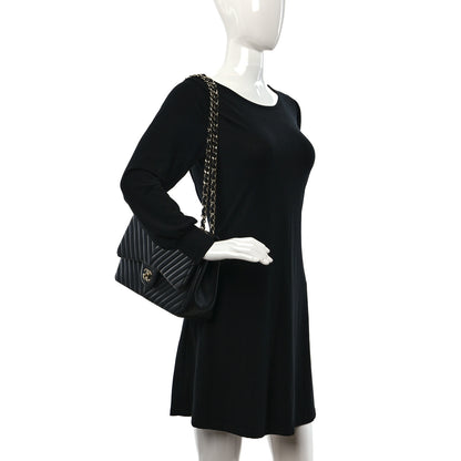 Chanel Lambskin Chevron Quilted Jumbo Double Flap Black 2 of 13