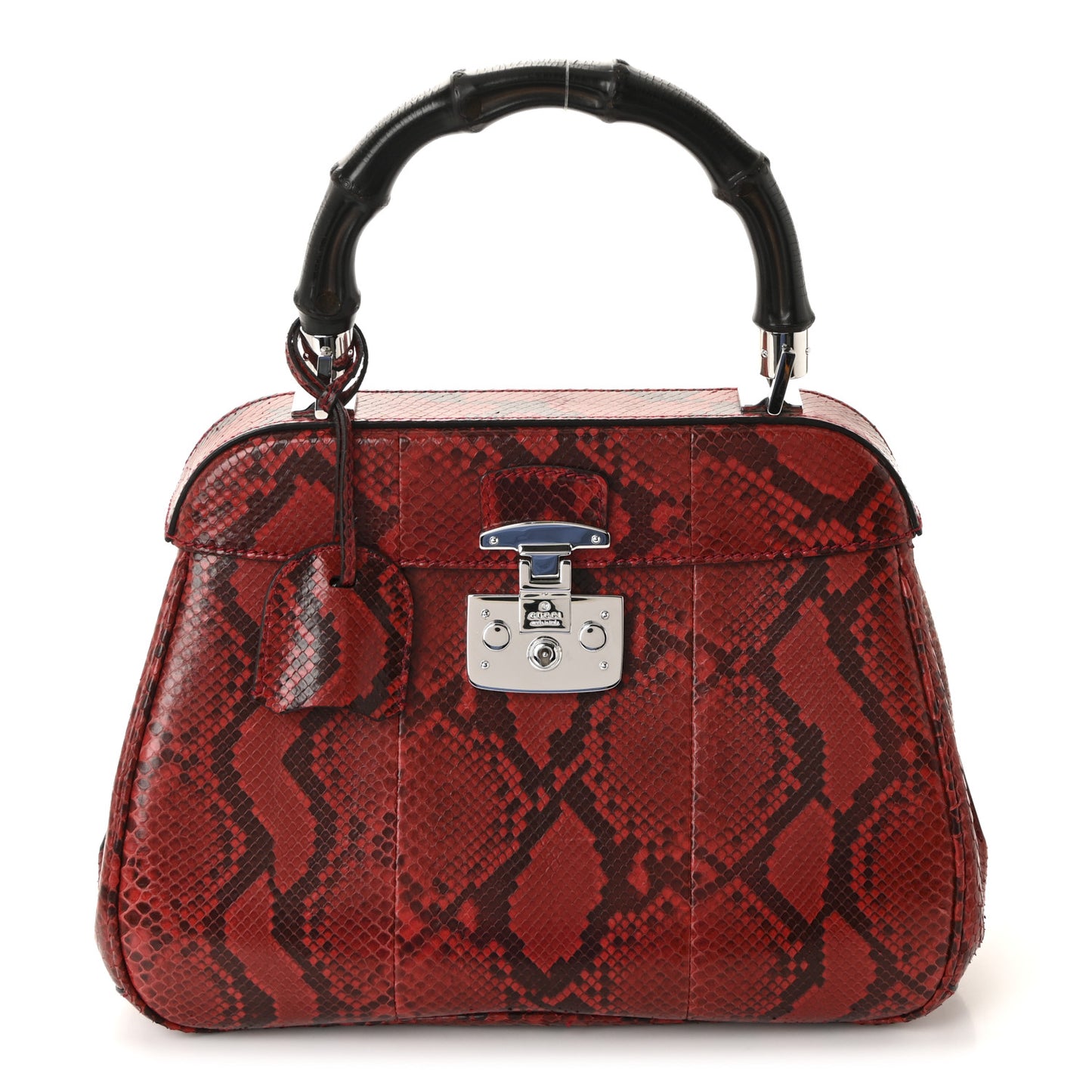 Snakeskin Bamboo Medium Lady Lock Top Handle Bag Red