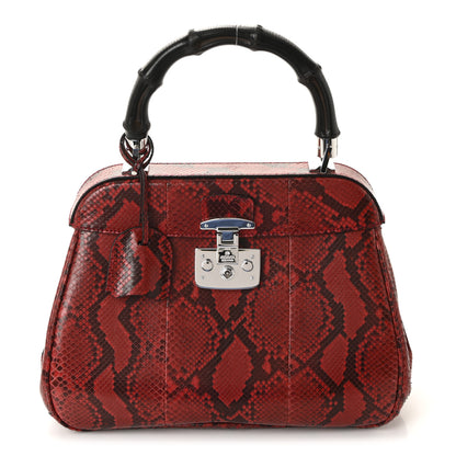Gucci Snakeskin Bamboo Medium Lady Lock Top Handle Bag Red 1 of 10