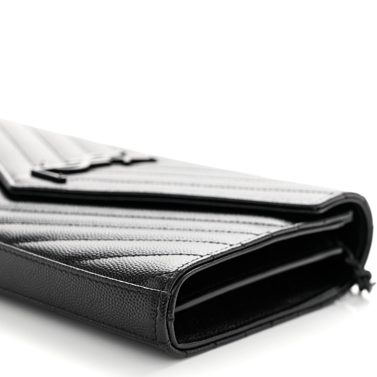 Saint Laurent Grain De Poudre Matelasse Chevron Monogram Monochrome Chain Wallet Black 8 of 9