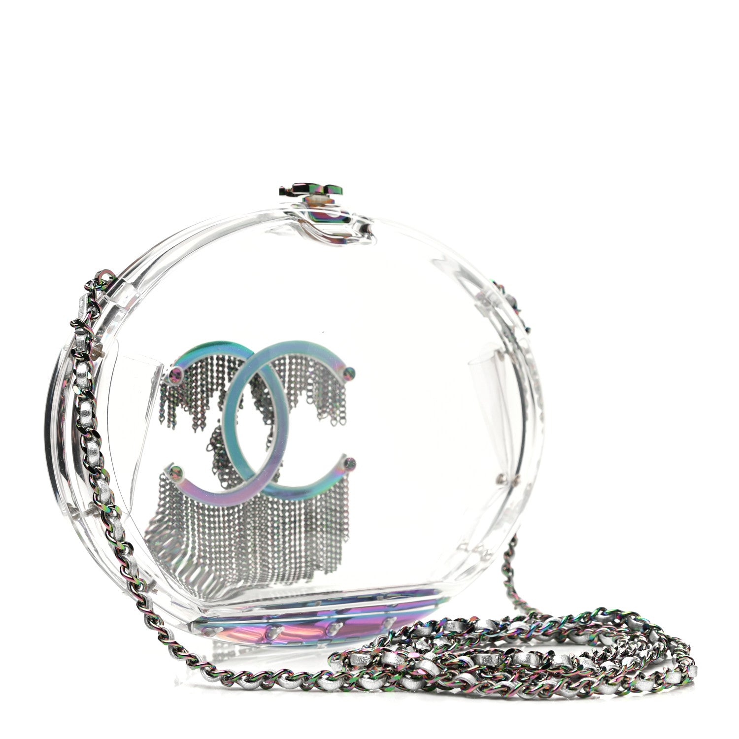 Chanel Plexiglass Iridescent Chain Fringe CC Clutch Clear 2 of 8