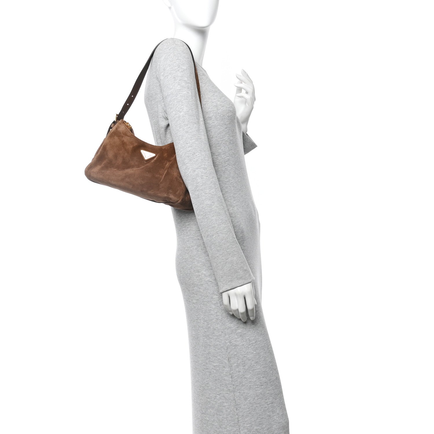Prada Scamosciato Suede Medium Aimee Shoulder Bag Cacao 2 of 9