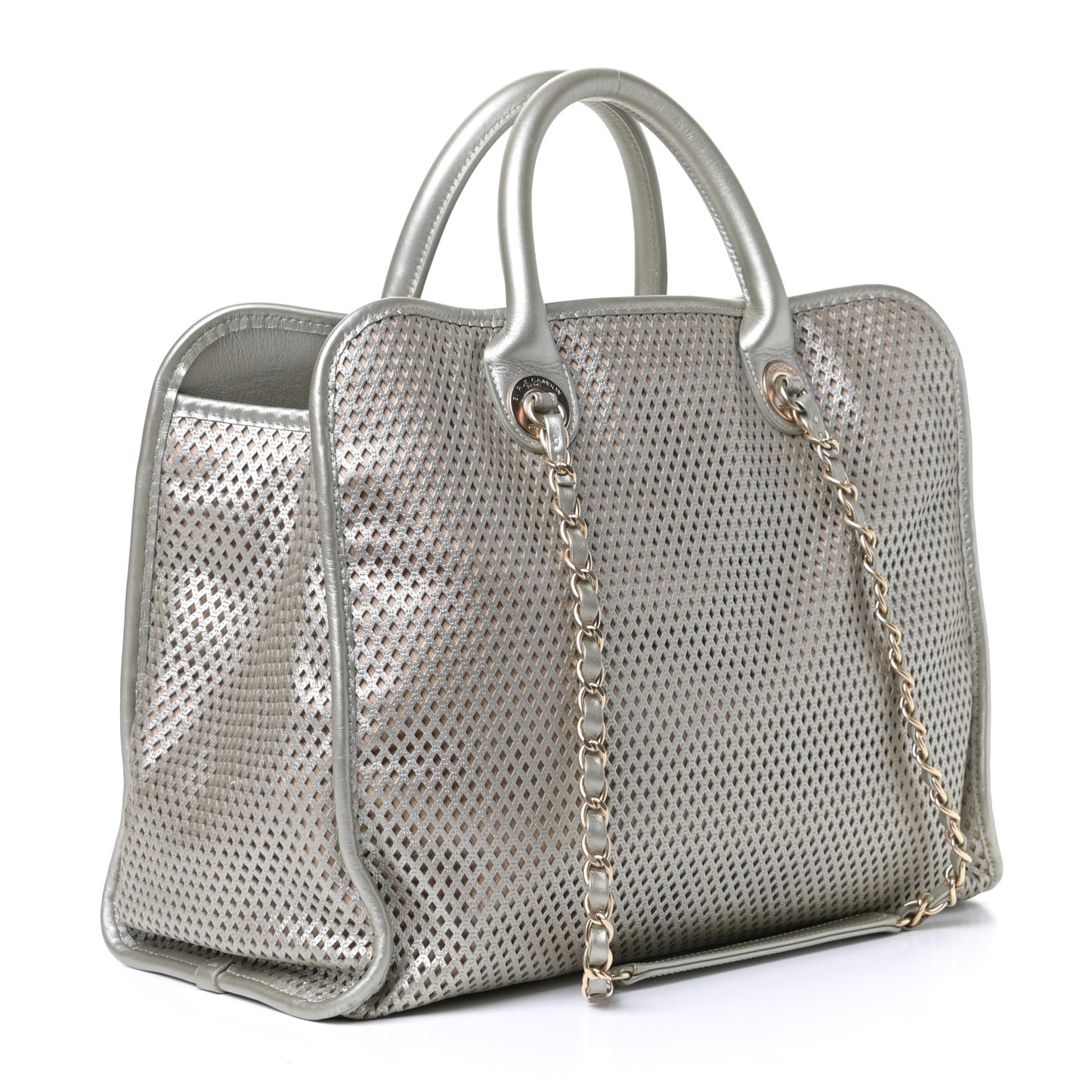 Metallic Calfskin Perforated Up In The Air Tote Silver