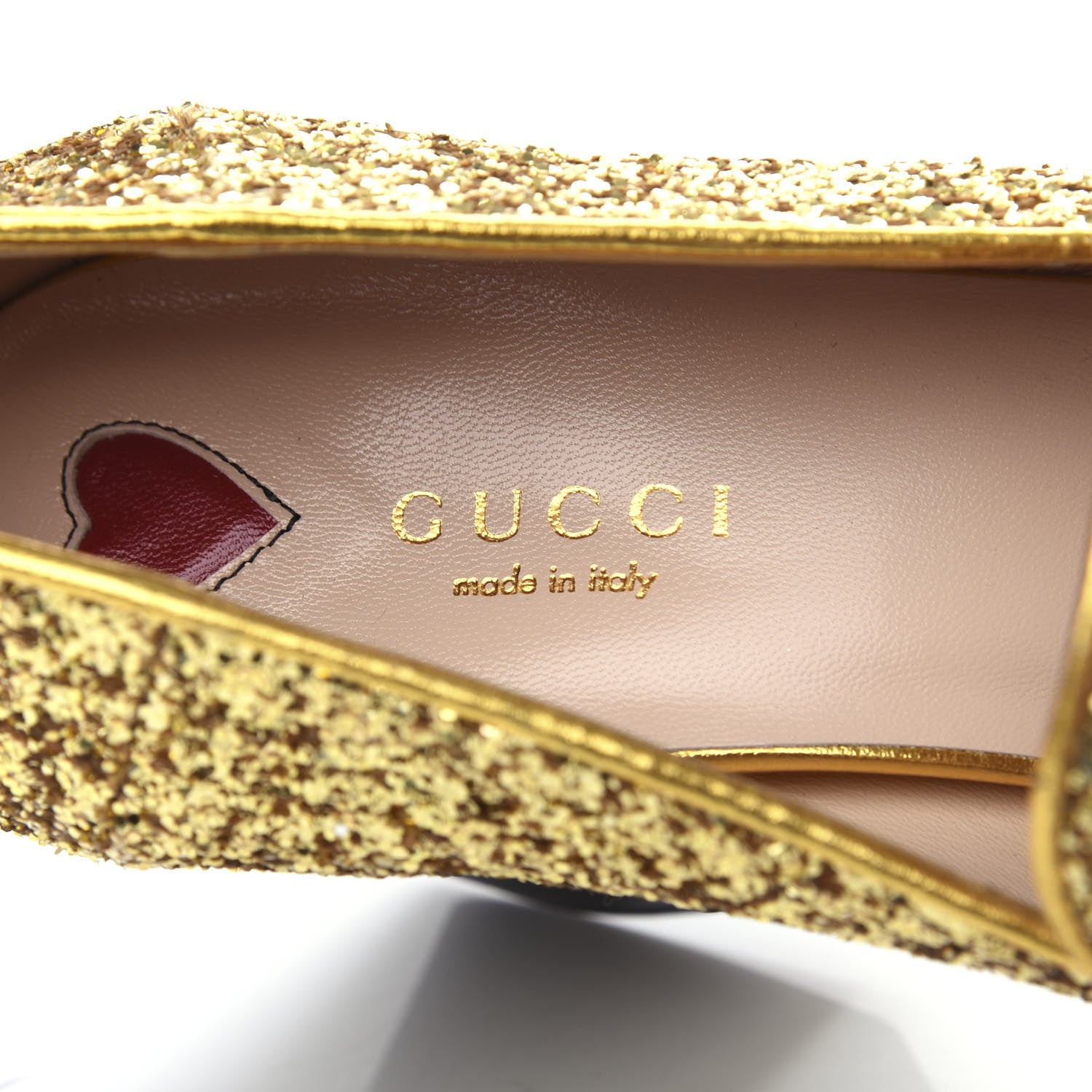 Gucci Glitter Nappa Web Peyton 75mm Loafer Pumps 38.5 Oro Vecchio 8 of 12