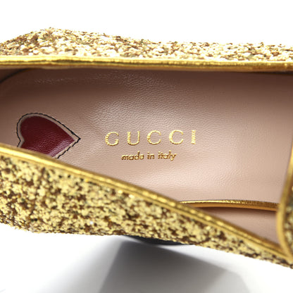 Gucci Glitter Nappa Web Peyton 75mm Loafer Pumps 38.5 Oro Vecchio 8 of 12