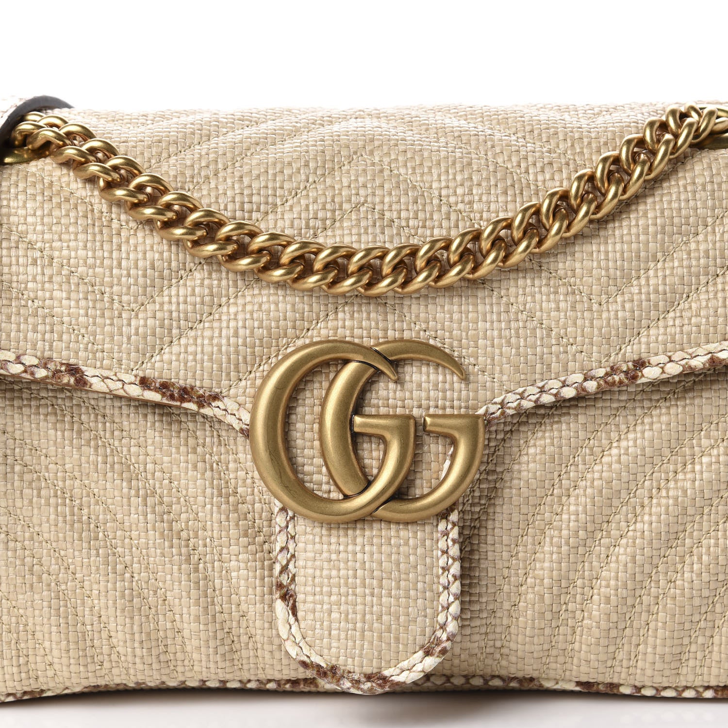 Gucci Raffia Elaphe Matelasse Small GG Marmont Shoulder Bag Natural Cream Brown 10 of 10