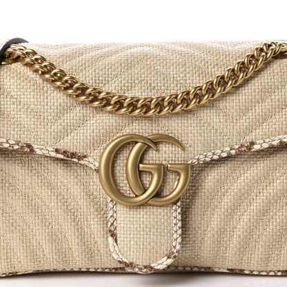 Gucci Raffia Elaphe Matelasse Small GG Marmont Shoulder Bag Natural Cream Brown 10 of 10