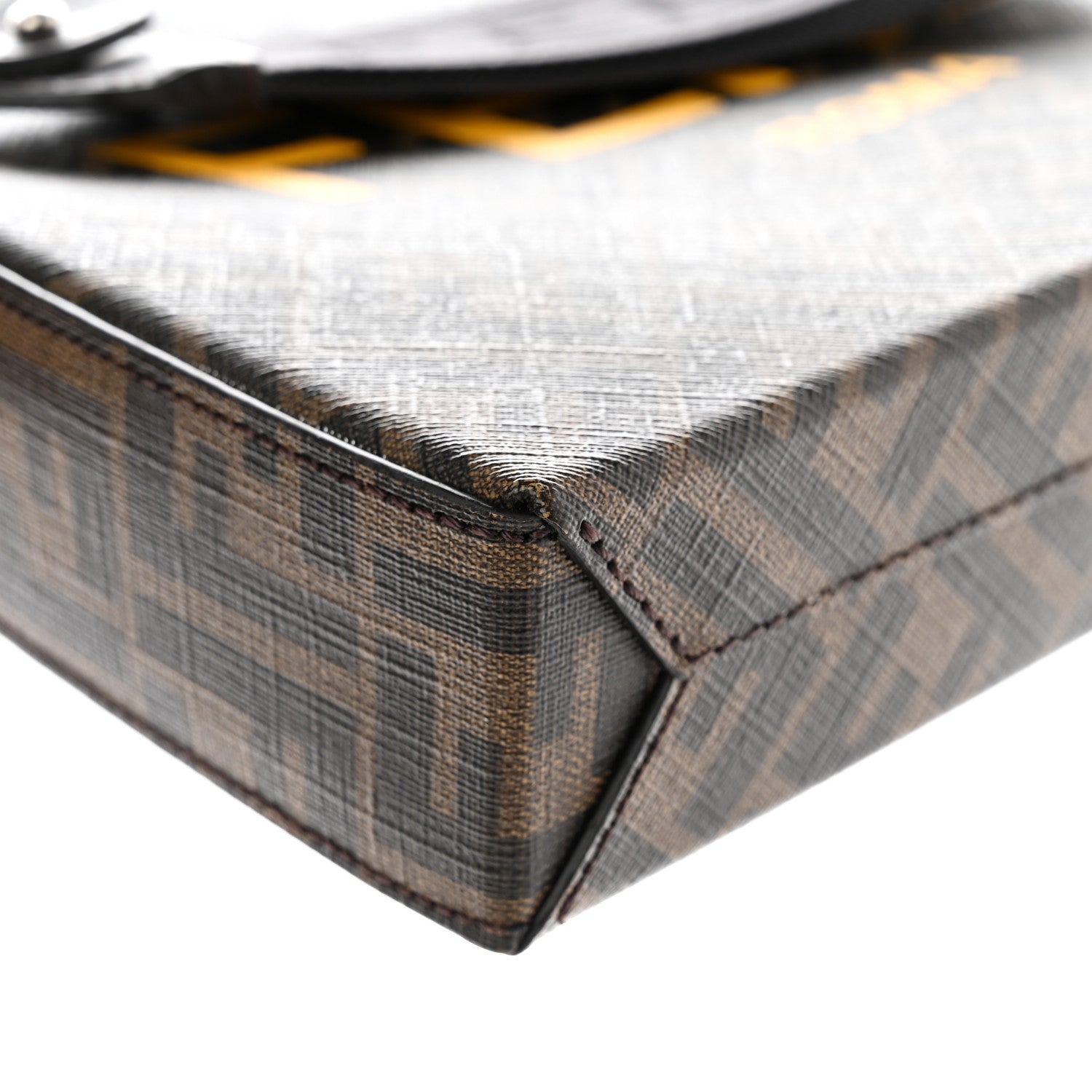 Fendi Shiny Glazed Fabric Vitello Cover FF 1974 Logo Clutch Tobacco Moro Giallo Ebano 10 of 11