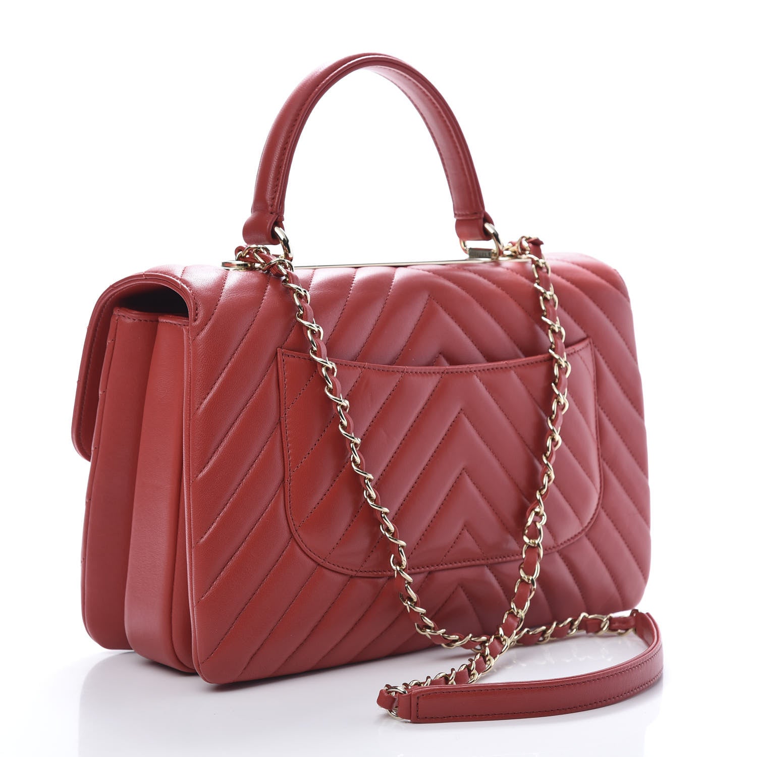 Chanel Lambskin Chevron Quilted Medium Trendy CC Dual Handle Flap Bag Red 3 of 10