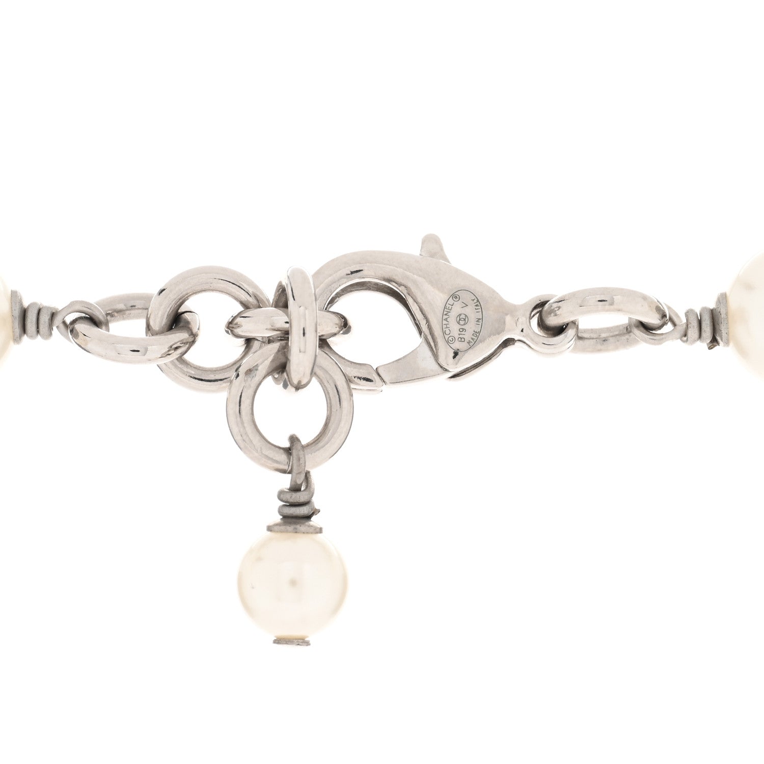 Chanel Graduated Pearl Crystal CC Long Necklace Silver 3 of 3