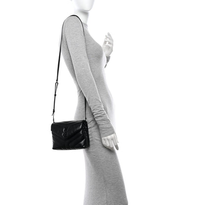 Saint Laurent Calfskin Y Quilted Monogram Monochrome Toy Loulou Crossbody Bag Black 2 of 10