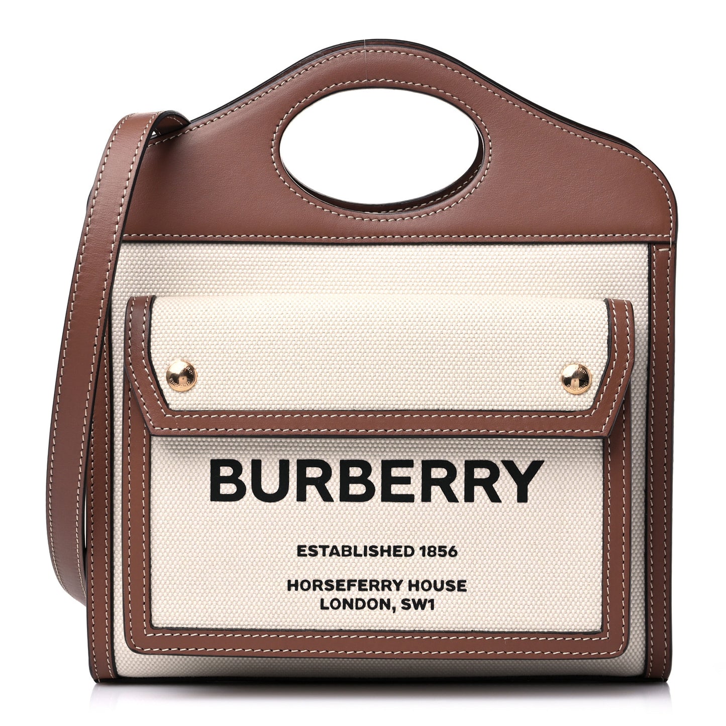 Canvas Smooth Calfskin Two Tone Mini Pocket Bag Natural Malt Brown