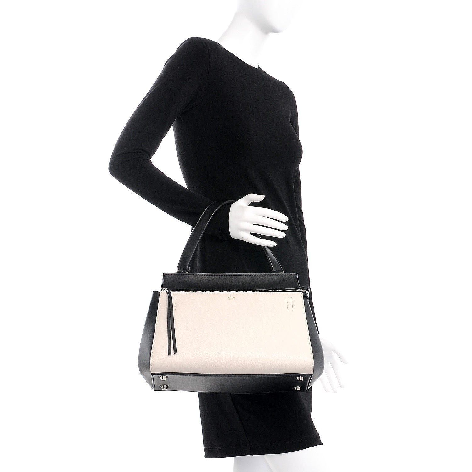 Celine Textured Calfskin Small Bi-Color Edge Shoulder Bag Black Cream 2 of 7