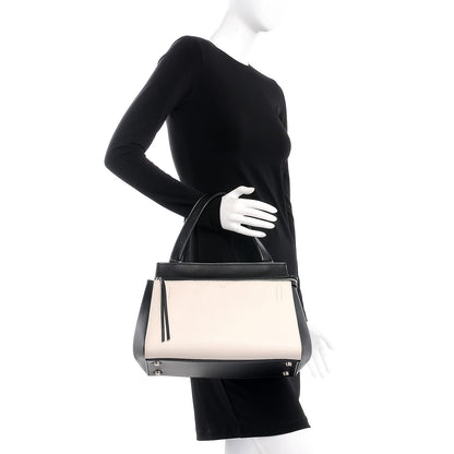 Celine Textured Calfskin Small Bi-Color Edge Shoulder Bag Black Cream 2 of 7