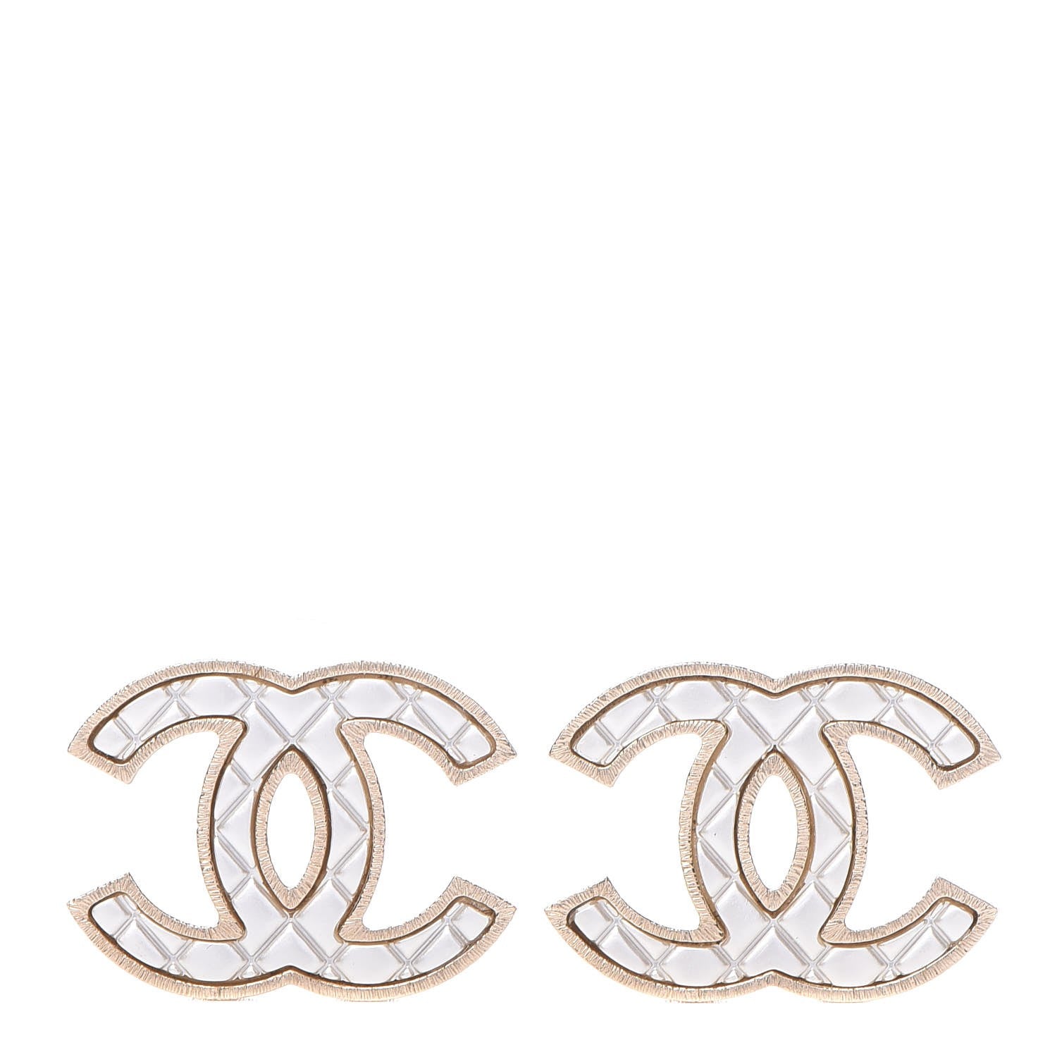 Chanel Metal Quilted CC Earrings Gold White 1 of 5