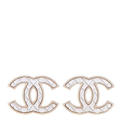 Chanel Metal Quilted CC Earrings Gold White 1 of 5