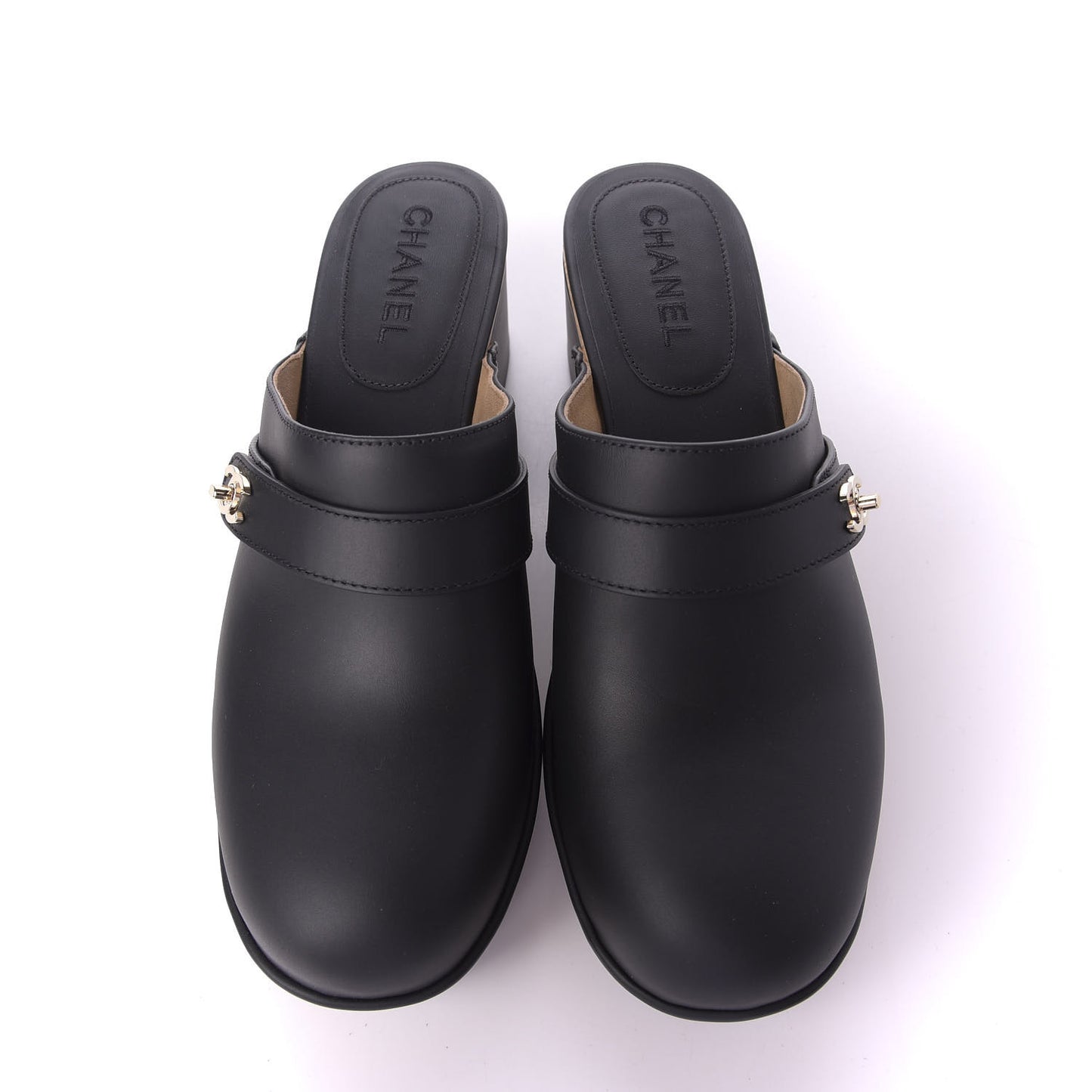 Calfskin CC Turn Lock Clogs 42 Black