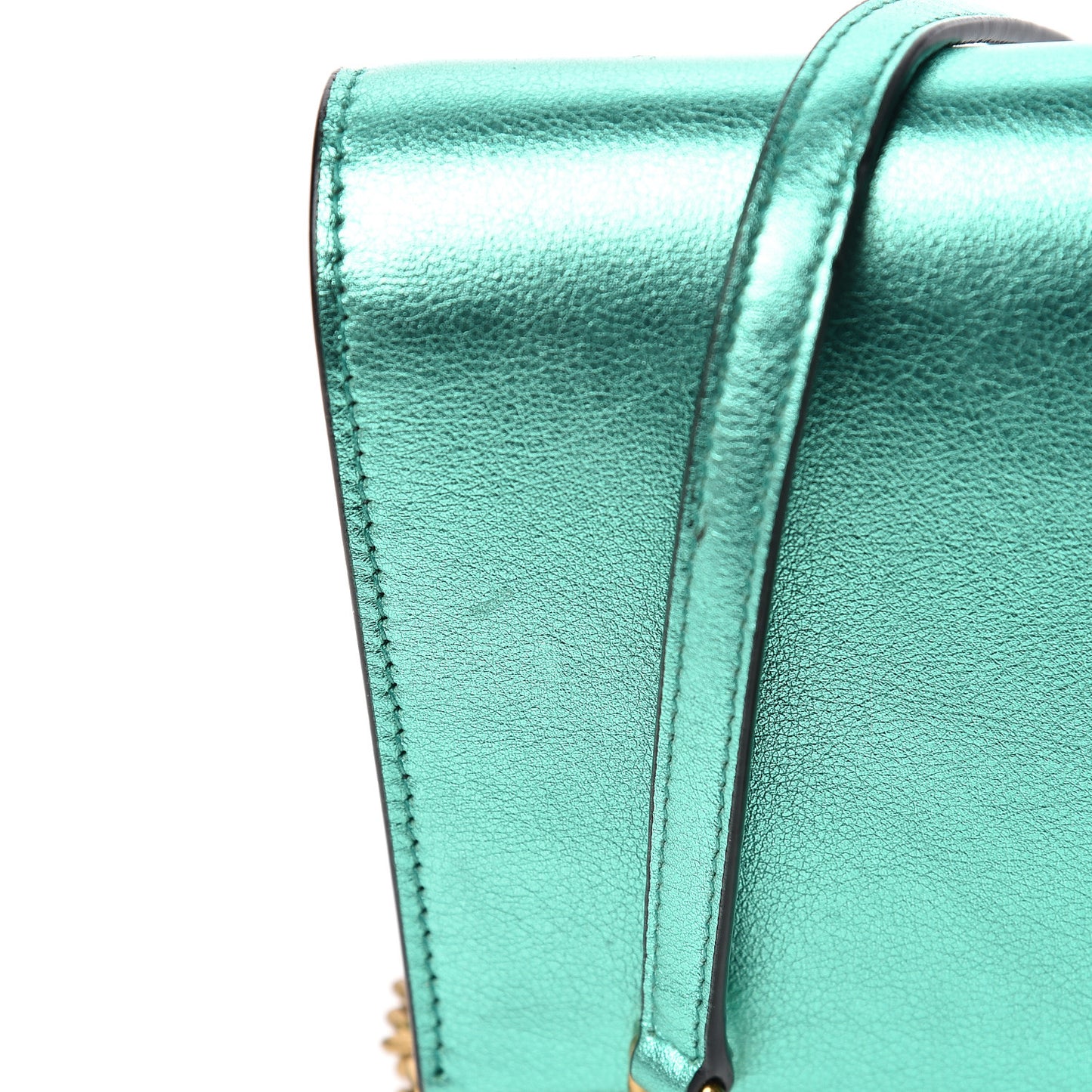 Laminated Calfskin Classic Monogram Kate Tassel Chain Wallet Green
