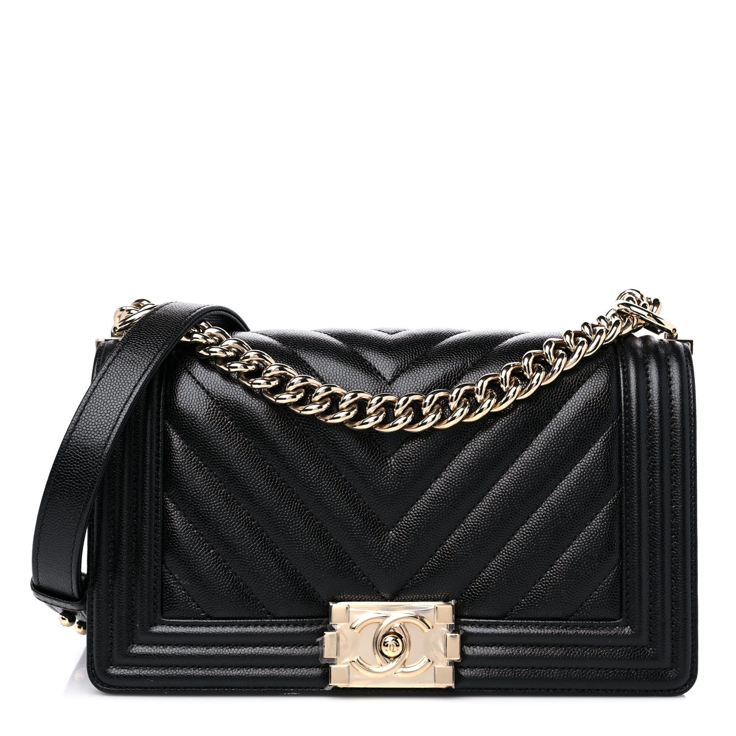 Caviar Chevron Quilted Medium Boy Flap Black