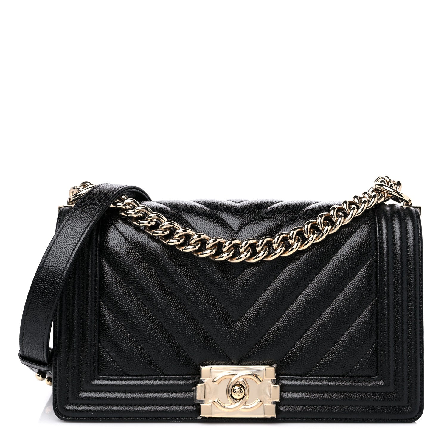 Chanel Caviar Chevron Quilted Medium Boy Flap Black 1 of 10