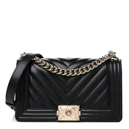 Chanel Caviar Chevron Quilted Medium Boy Flap Black 1 of 10