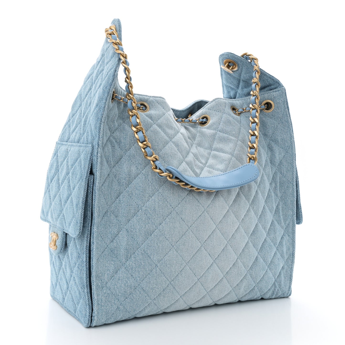 Washed Denim Quilted Medium Chanel 25 Handbag Blue