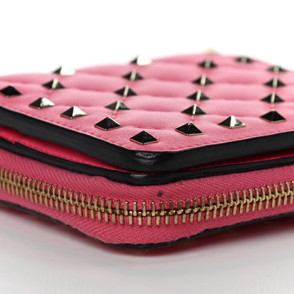Valentino Garavani Nappa Rockstud Spike Compact Zip Around Wallet Shadow Pink 17 of 23