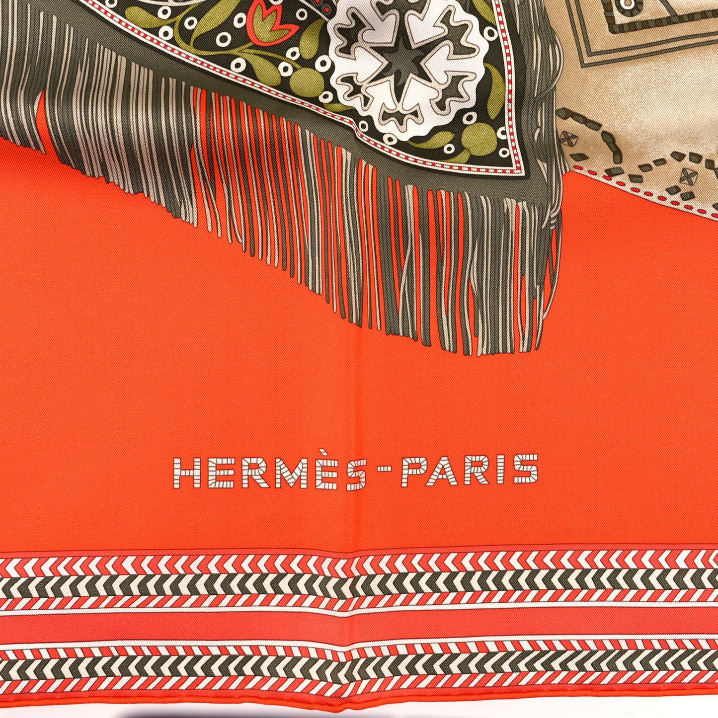 Silk Selle Des Steppes Scarf 90 Orange Kaki Corail