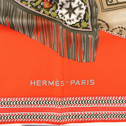 Hermes Silk Selle Des Steppes Scarf 90 Orange Kaki Corail 2 of 3
