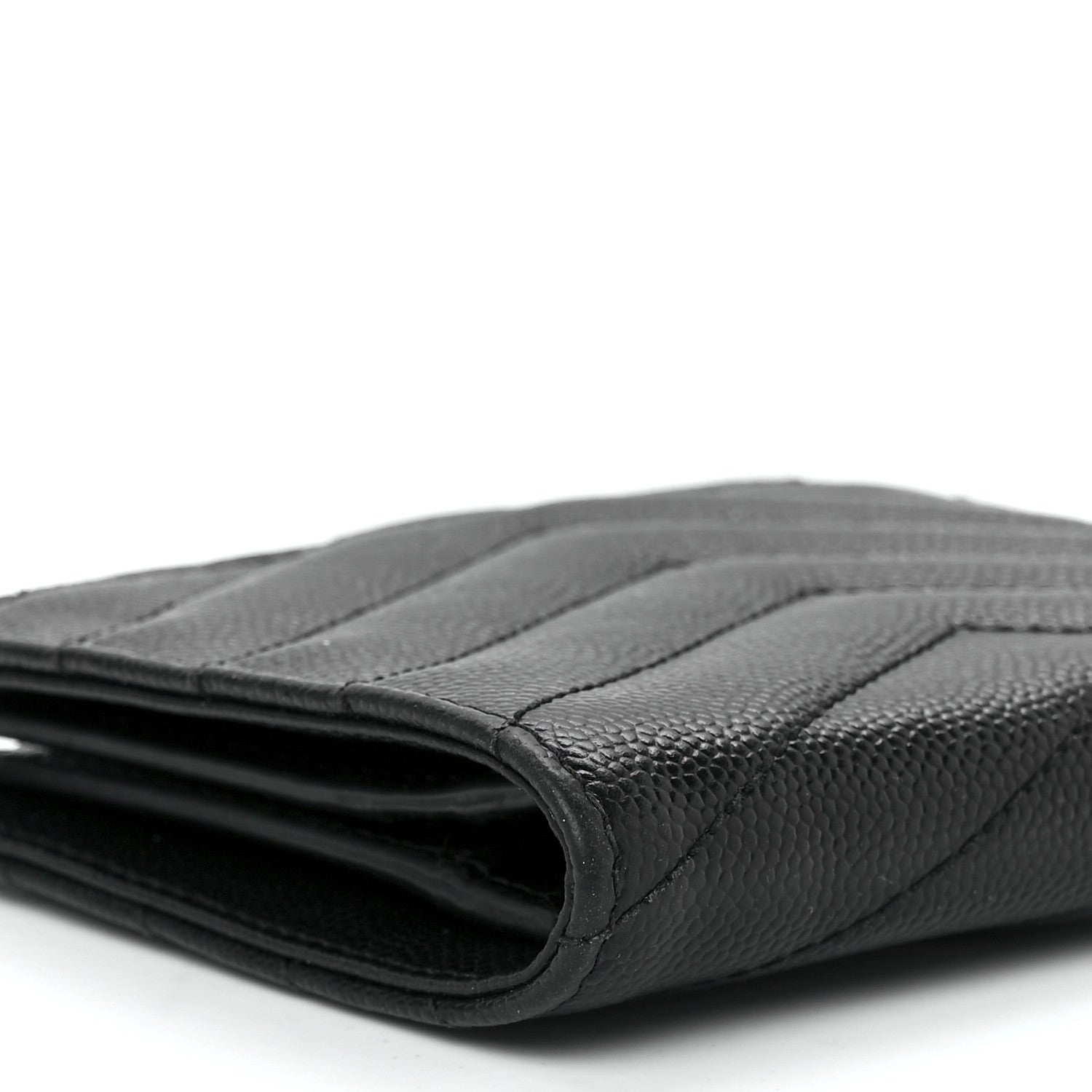 Saint Laurent Grain De Poudre Matelasse Chevron Monogram Zipped Card Case Black 9 of 10