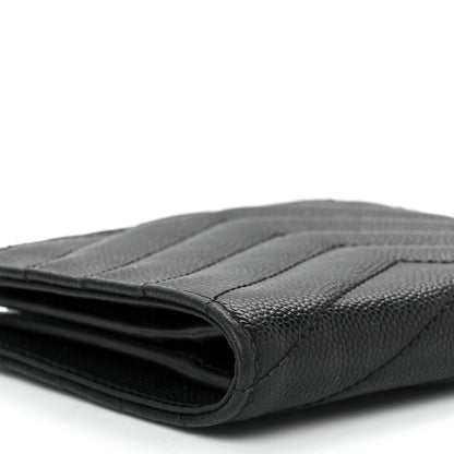 Saint Laurent Grain De Poudre Matelasse Chevron Monogram Zipped Card Case Black 9 of 10