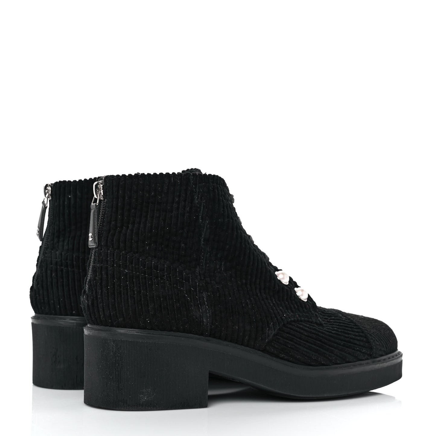 Corduroy Pearl Combat Short Boots 41.5 Black