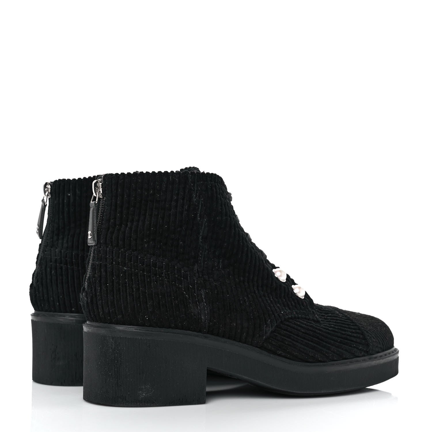 Chanel Corduroy Pearl Combat Short Boots 41.5 Black 4 of 7