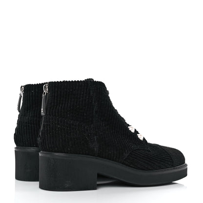 Chanel Corduroy Pearl Combat Short Boots 41.5 Black 4 of 7