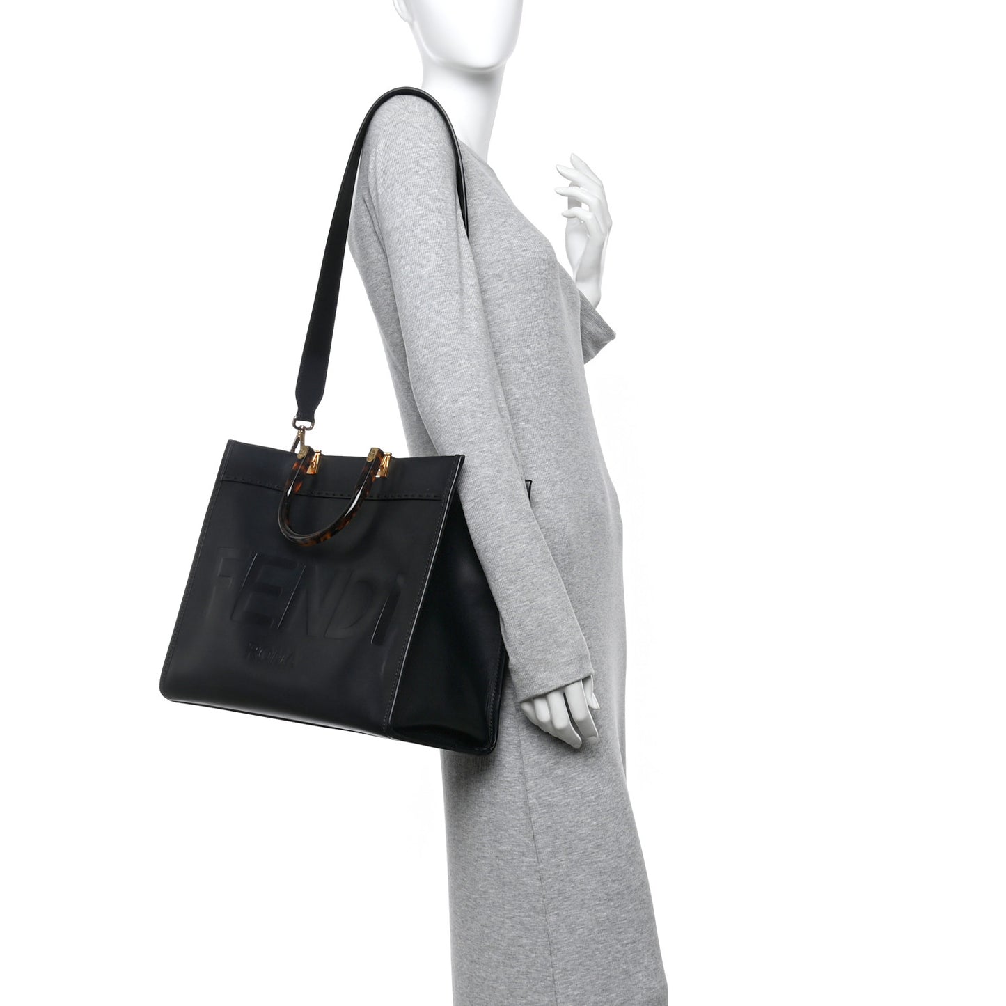 Vitello King Plexiglass Medium Fendi Sunshine Shopper Tote Black