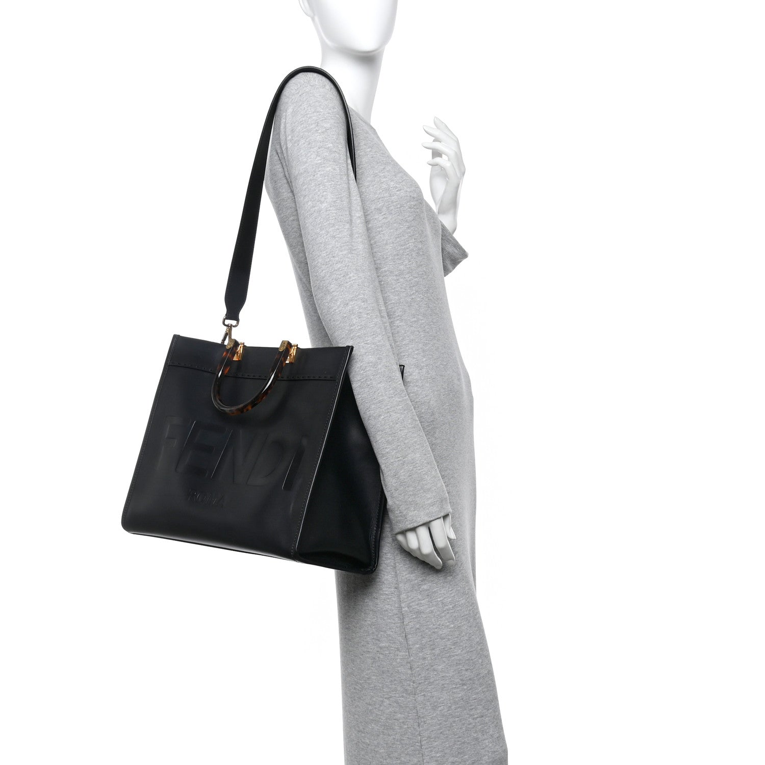 Fendi Vitello King Plexiglass Medium Fendi Sunshine Shopper Tote Black 2 of 10