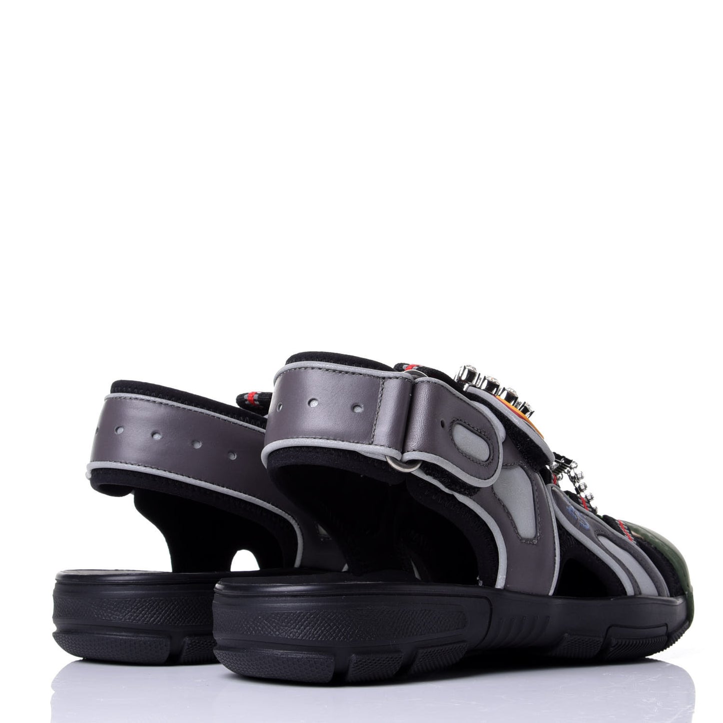 Mesh Fabric Tinsel Sport Sandals 35.5 Black Silver Green