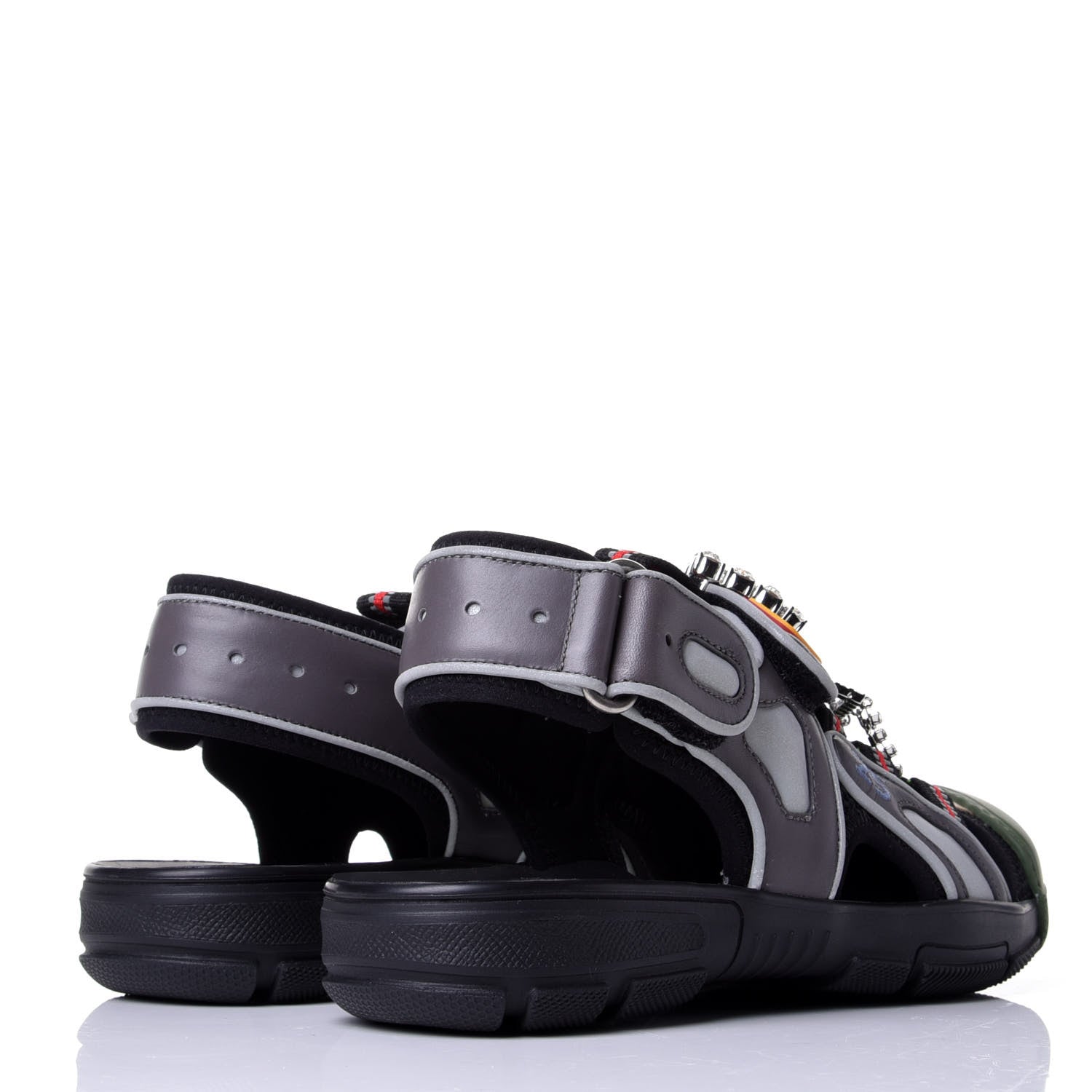 Gucci Mesh Fabric Tinsel Sport Sandals 35.5 Black Silver Green 4 of 10