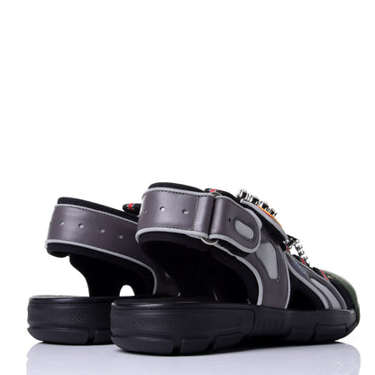 Gucci Mesh Fabric Tinsel Sport Sandals 35.5 Black Silver Green 4 of 10