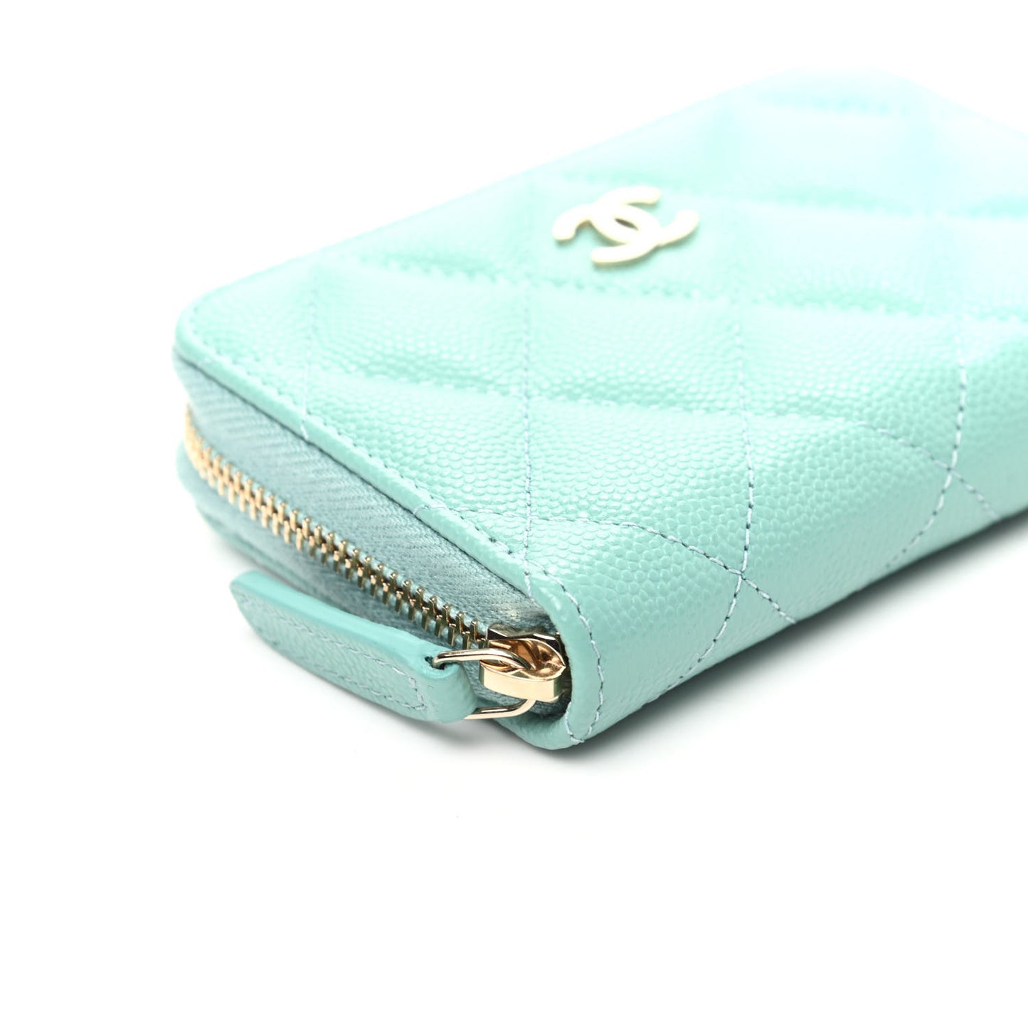 Caviar Quilted Zip Coin Purse Light Blue