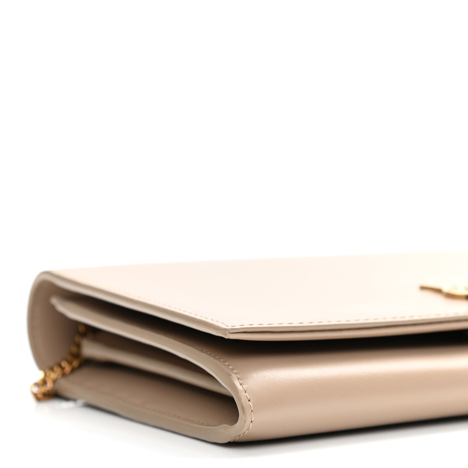 Saint Laurent Glossy Calfskin Monogram Chain Wallet Dark Beige 8 of 9