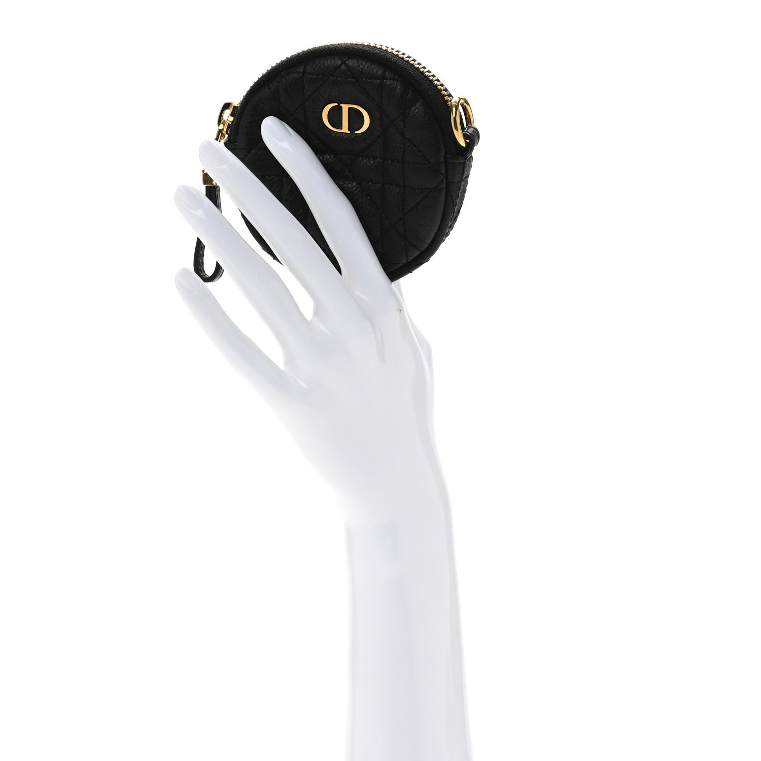 Christian Dior Supple Calfskin Cannage Round Detachable Caro Coin Purse Black 2 of 8